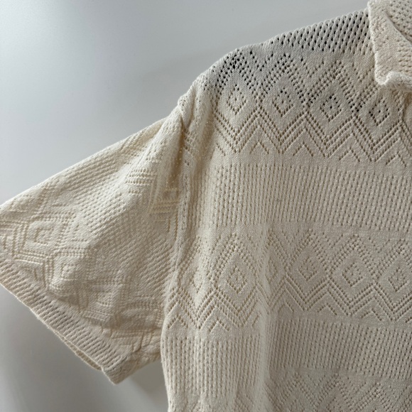 American Eagle Cream Textured Button Down Shirt Men’s Size Medium 100% Cotton - Picture 2 of 5